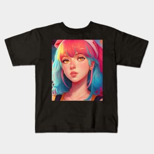 Bella Poarch Kawaii Anime Egirl Rainbow colored hair Kids T-Shirt